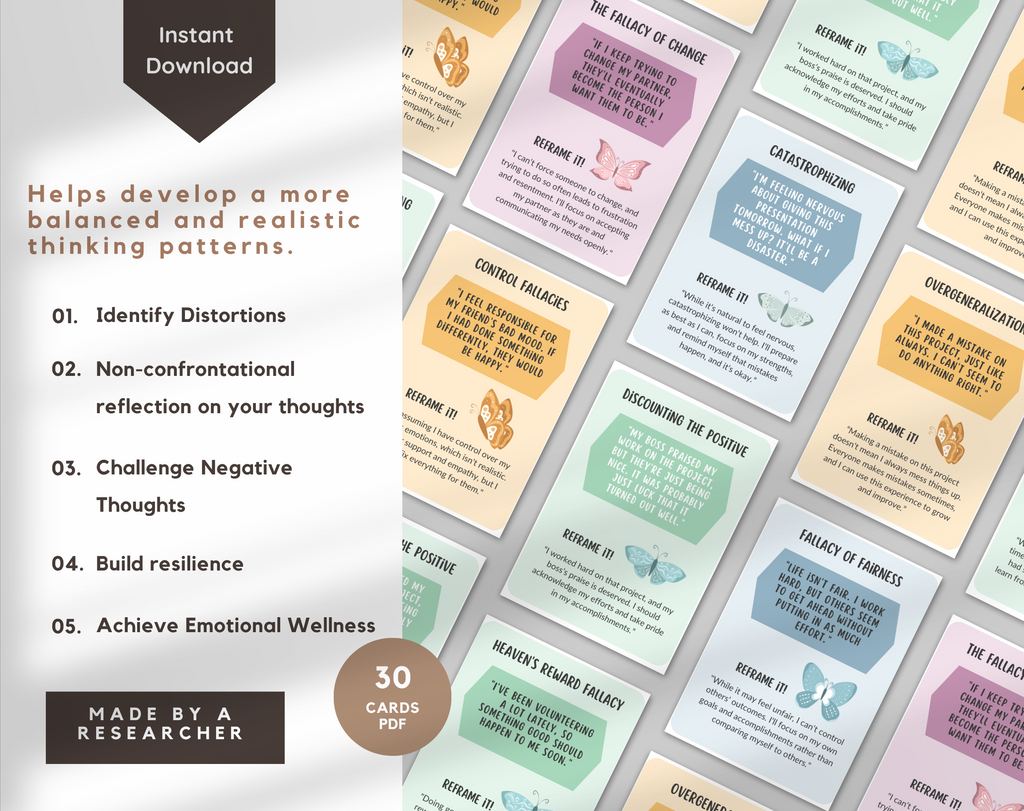 Reframe Cards Cognitive Restructuring | Cognitive Behaviour Therapy- Printable Cards