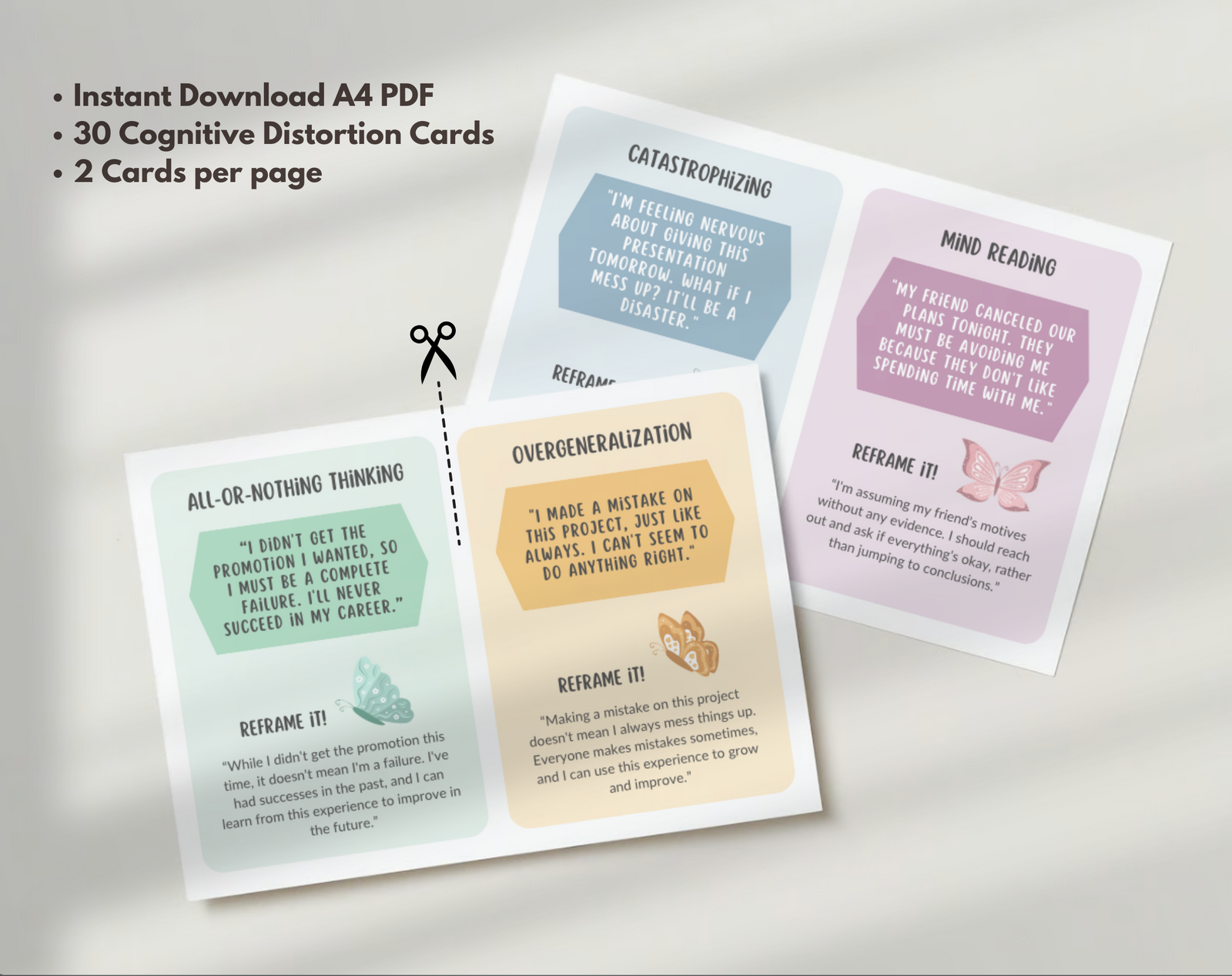 Cognitive Restructuring Cognitive Behaviour Therapy Printable Cards