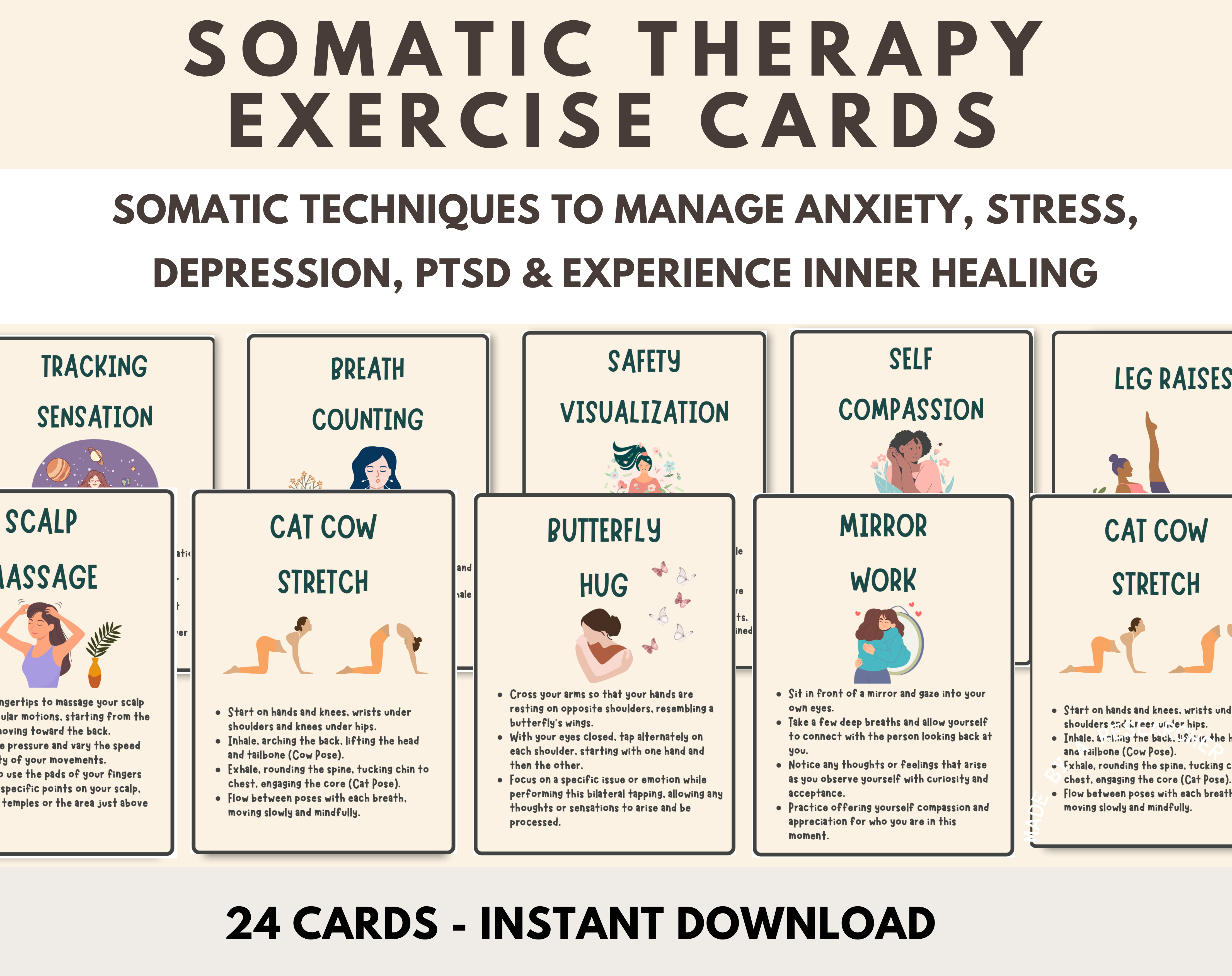 Somatic Tools.pdf Somatic Exercises Therapy Cards | Anxiety, PTSD, Depression, Stress Ma