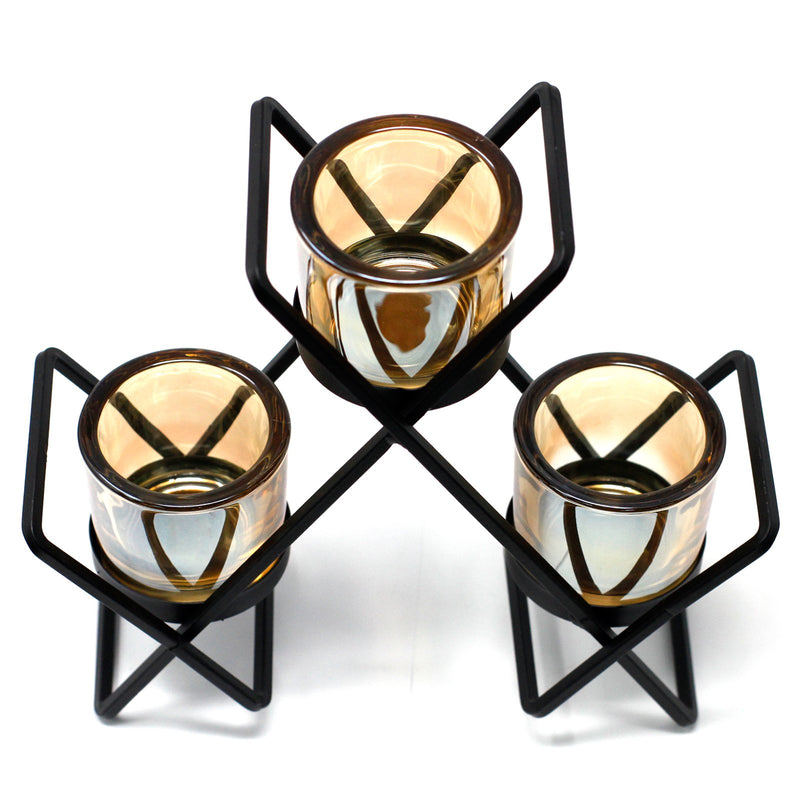 Candle Holder- 3 Glass Cups - Divine Yoga Shop