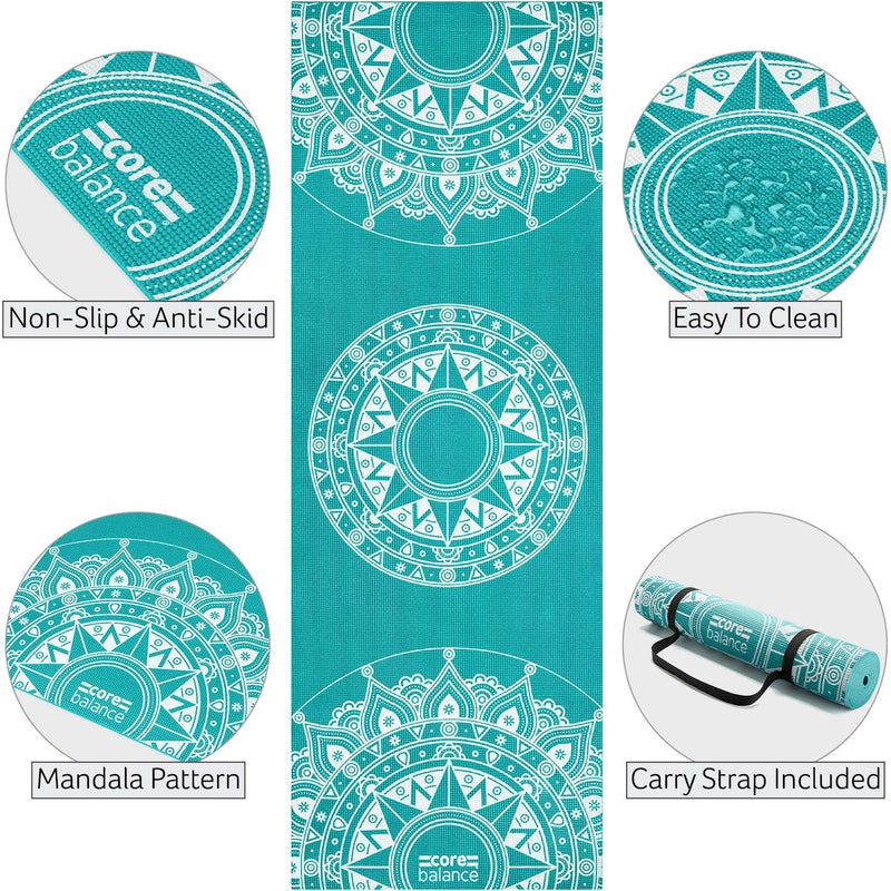 Yoga Exercise Mat Foam 6mm Non-Slip Pilates Gym Mandala Pattern With Strap