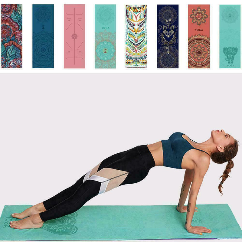 Yoga Exercise Mat Foam Non-Slip Pilates Mandala Pattern Strap With S3G6
