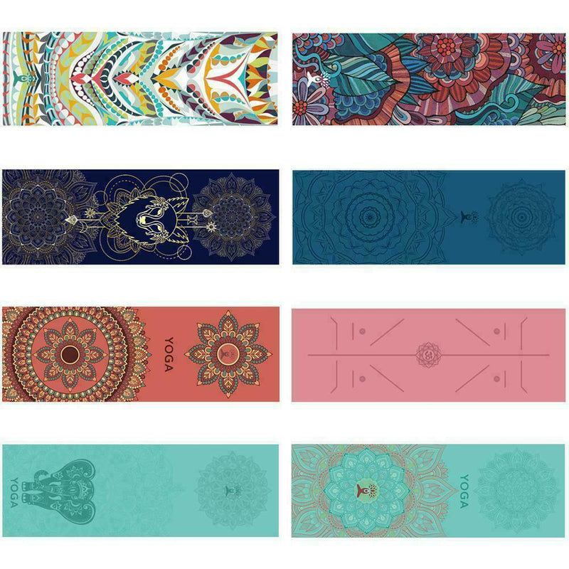 Yoga Exercise Mat Foam Non-Slip Pilates Mandala Pattern Strap With S3G6