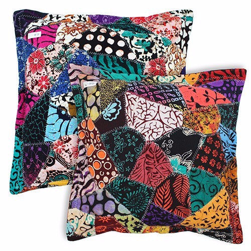 Java Batik Patchwork Cushions- Nature Green - Divine Yoga Shop