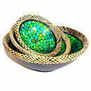 RATTAN MOSAIC BOWLS SET OF THREE - Golden Green - Divine Yoga Shop