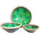 RATTAN MOSAIC BOWLS SET OF THREE - Golden Green - Divine Yoga Shop