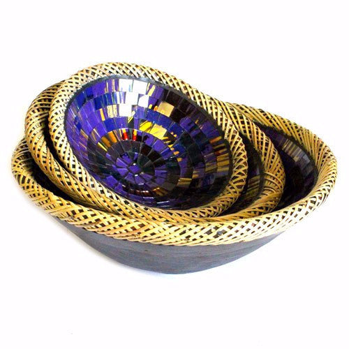 Rattan Mosaic Bowls Set of Three - Purple Glow - Divine Yoga Shop
