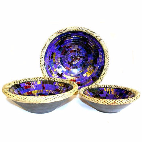 Rattan Mosaic Bowls Set of Three - Purple Glow - Divine Yoga Shop